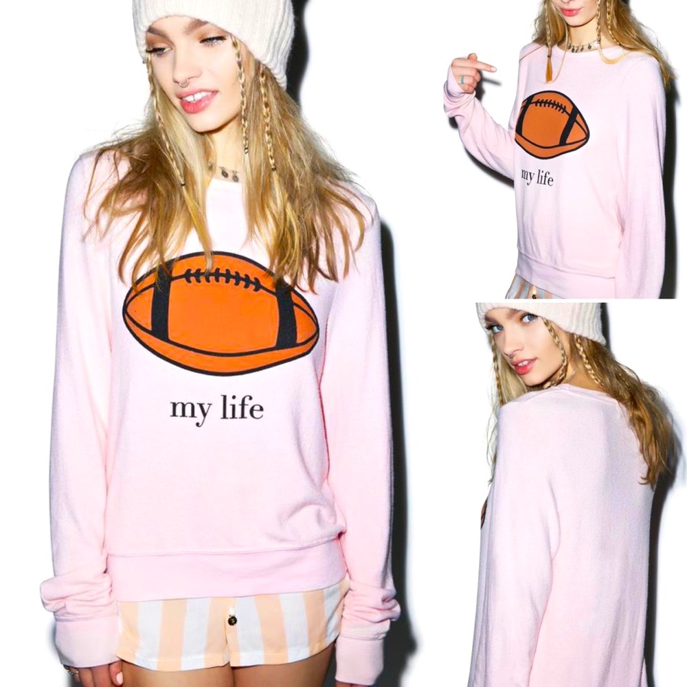 Wildfox Football My Life Baggy Beach Jumper in Pale Pink Size Medium